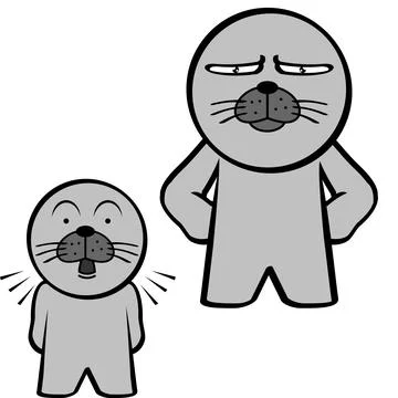 Grumpy standing chibi seal kid character Stock Illustration