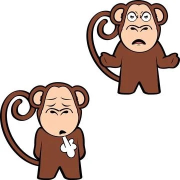 Grumpy standing monkey cartoon expressions pack illustration Stock Illustration