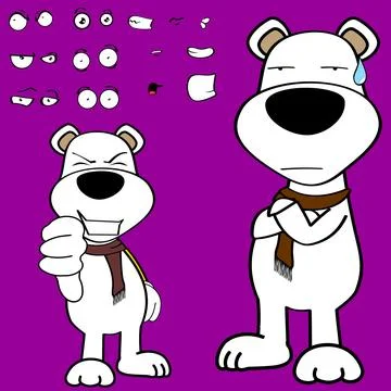 Grumpy standing polar bear character cartoon kawaii expressions set Stock Illustration