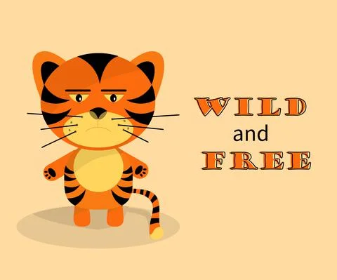 Grumpy tiger cub. Symbol of 2022. Wild and free Stock Illustration