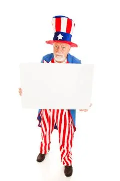 Grumpy Uncle Sam wiith Sign Stock Photos