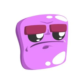 Grumpy Violet Emoji Cartoon Square Funny Emotional Face Vector Colorful Isolated Illustrazione stock