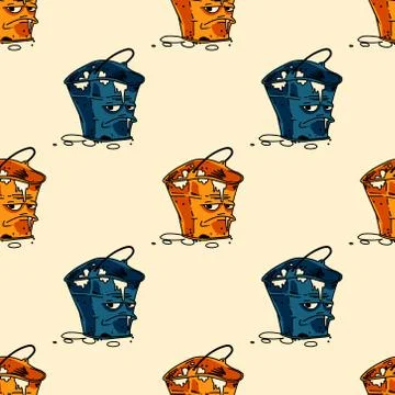 Grumpy waste bucket seamless pattern Stock Illustration