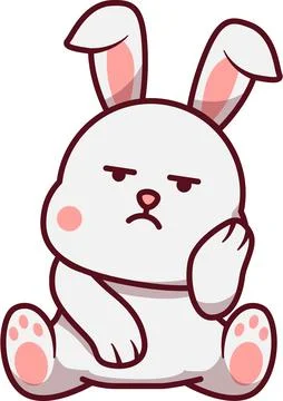 Grumpy White Rabbit Sitting Bored and Annoyed Иллюстрация
