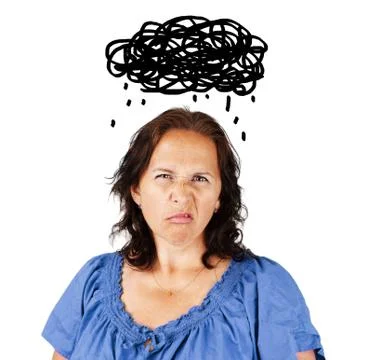 Grumpy woman with dark cloud Stock-Illustration