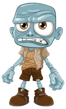 Grumpy Zombie Man with Bald Head: A Cartoon Character Stock Illustration