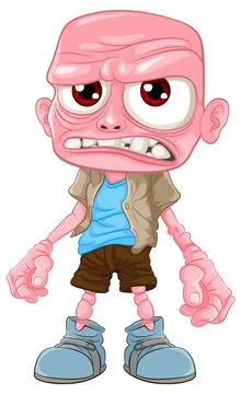 Grumpy Zombie Man with Bald Head: A Cartoon Character Stock Illustration
