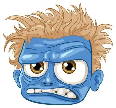 Grumpy Zombie Man Cartoon with Blue Skin Stock Illustration