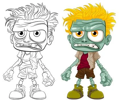 Grumpy Zombie Man Cartoon Character with Green Skin 스톡 일러스트