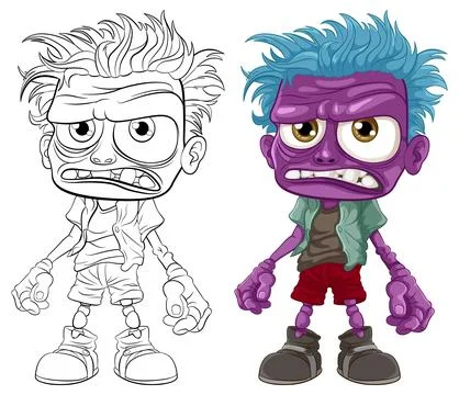 Grumpy Zombie Man Cartoon Character with Purple Skin Stock Illustration