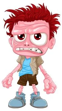 Grumpy Zombie Man Cartoon Character with Pink Skin Stock Illustration