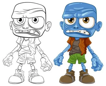Grumpy Zombie Man Cartoon Character with Blue Skin Stock Illustration