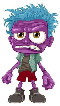 Grumpy Zombie Man Cartoon Character with Purple Skin イラスト素材