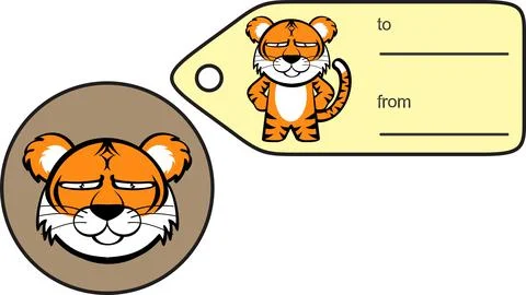 Grumpychubby tiger kid cartoon gift card Stock Illustration
