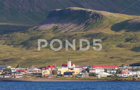 Grundarfjordur city near Kirkjufell mountain, Iceland. Stock Photos