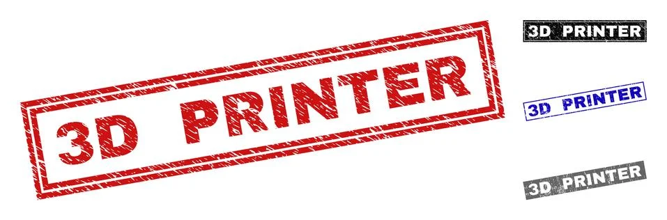 Grunge 3D PRINTER Scratched Rectangle Stamps Stock Illustration