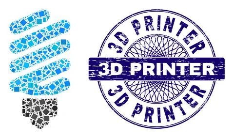 Grunge 3D Printer Stamp and Geometric Fluorescent Bulb Mosaic Stock Illustration