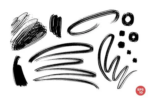 Grunge abstract artistic element set with scrawls, paint strokes and drawn ci Stock Illustration
