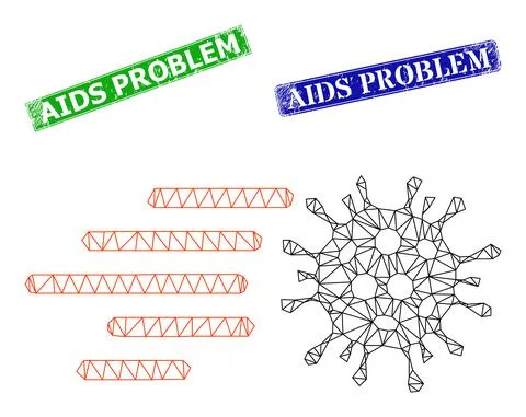 Grunge AIDS Problem Badges and Polygonal Mesh Rush Virus Icon Stock Illustration