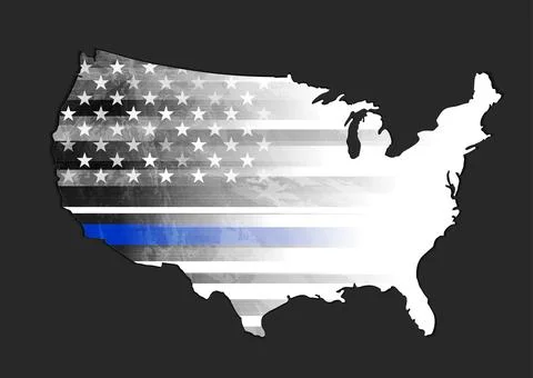 Grunge American map with black white USA flag and blue smooth stripe Stock Illustration