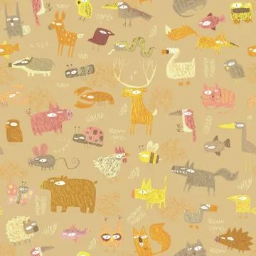 Grunge Animals seamless pattern Stock Illustration