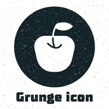 Grunge Apple icon isolated on white background. Fruit with leaf symbol Stock Illustration