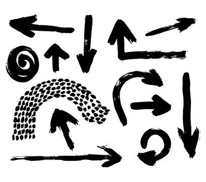 Grunge arrows vector. Brush paint black. Ink brush strokes arrows. Vector design Stock Illustration