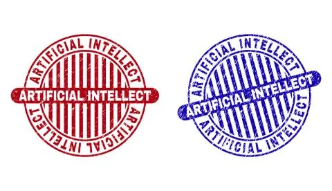 Grunge ARTIFICIAL INTELLECT Scratched Round Stamp Seals Stock Illustration