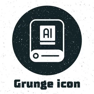 Grunge Artificial intelligence AI icon isolated on white background. Machine Stock Illustration
