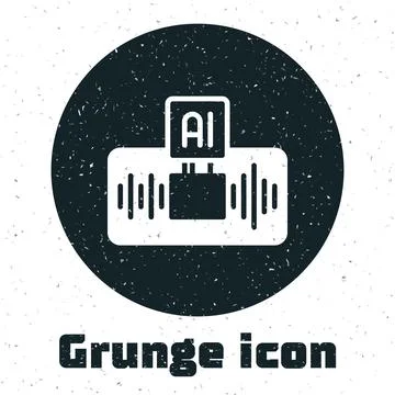 Grunge Artificial intelligence AI icon isolated on white background. Machin.. Stock Illustration
