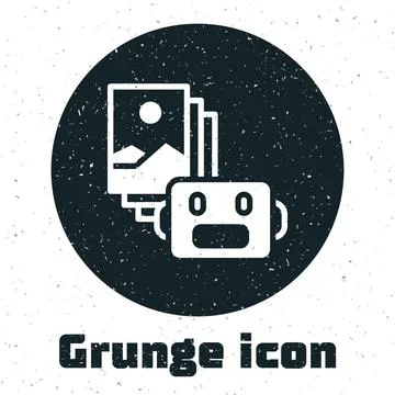 Grunge Artificial intelligence robot icon isolated on white background. Machine Stock Illustration