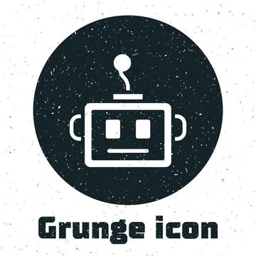 Grunge Artificial intelligence robot icon isolated on white background. Machine 스톡 일러스트