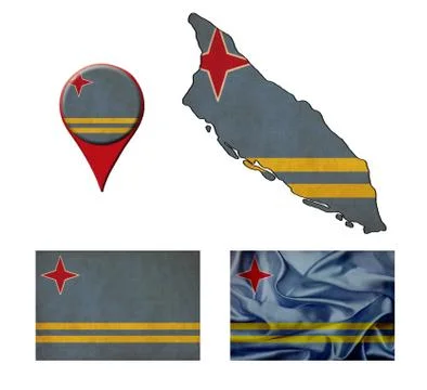 Grunge aruba flag, map and map pointers Stock Illustration