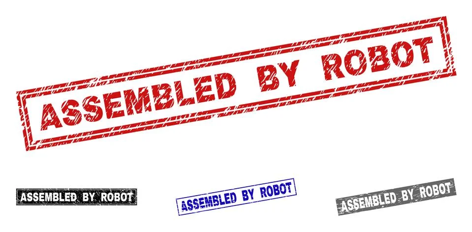 Grunge ASSEMBLED BY ROBOT Textured Rectangle Watermarks 스톡 일러스트