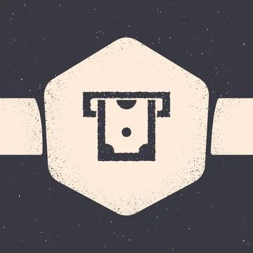 Grunge ATM - Automated teller machine and money icon isolated on grey backgro Stock Illustration