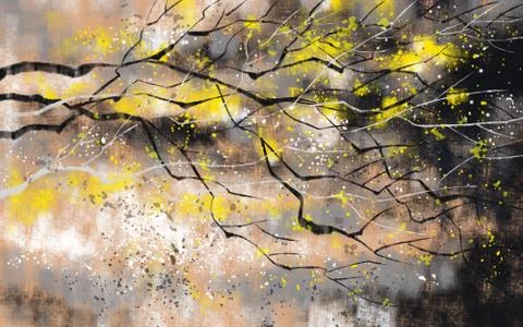 Grunge background with dark and light spots and horizontal thin branches Stock Illustration