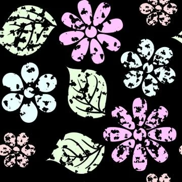 Grunge background with leaf and flowers Stock Illustration