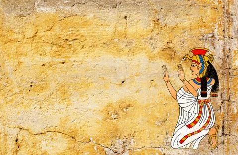Grunge background with old stucco texture and Egyptian goddess Isis Stock Illustration