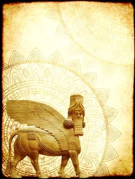 Grunge background with paper texture and lamassu Stock Illustration