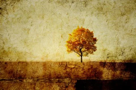 Grunge background with single tree Stock Illustration