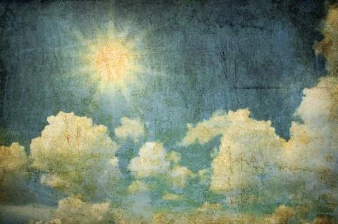 Grunge background of  sun and cloud in the sky Stockfoto's