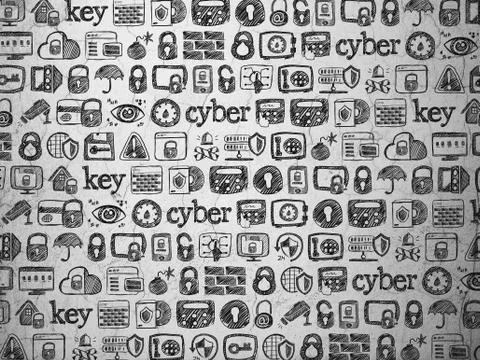 Grunge background:  wall texture with  Hand Drawn Security Icons Illustrazione stock