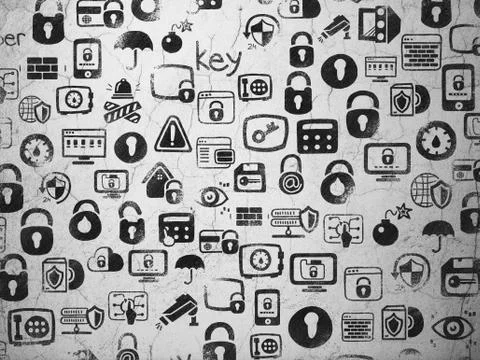 Grunge background:  wall texture with Painted Hand Drawn Security Icons Stock-Illustration