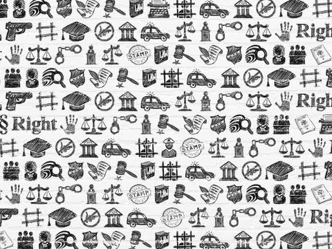 Grunge background: White Brick wall texture with  Hand Drawn Law Icons Illustrazione stock
