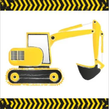 Grunge backhoe on white background with lines Illustrazione stock