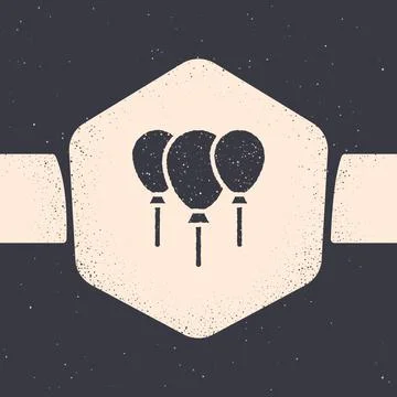 Grunge Balloons with ribbon icon isolated on grey background. Merry Christmas Stock Illustration