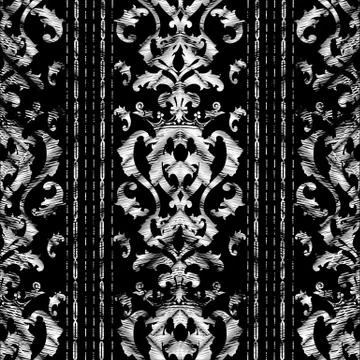 Grunge Baroque striped seamless pattern. Vector tapestry background. Black wh Illustrazione stock