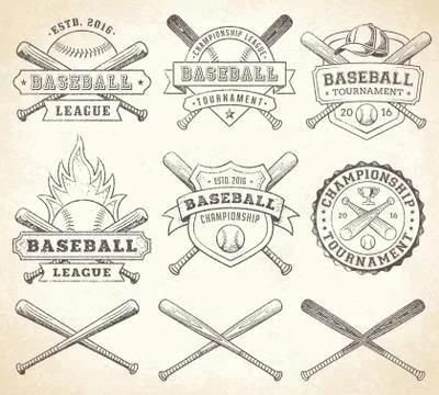 Grunge Baseball Vector Logos Stock Illustration
