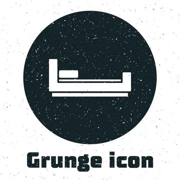 Grunge Bed icon isolated on white background. Monochrome vintage drawing. Vec Stock Illustration