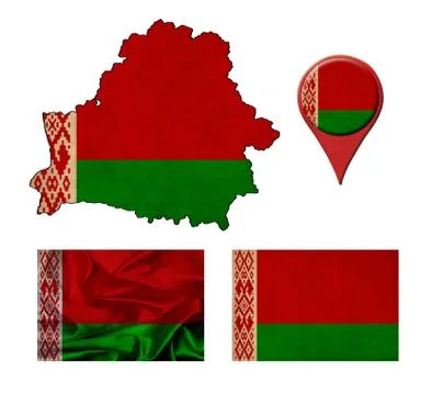 Grunge belarus flag, map and map pointers 스톡 일러스트